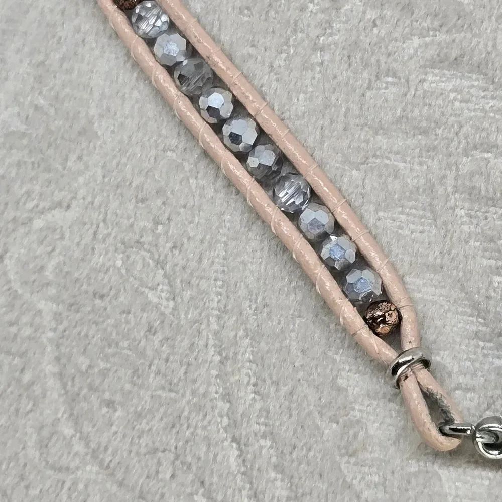 Pave Crystal Beaded Pink Leather Necklace Wrap Bracelet | Chan Luu Style Boho